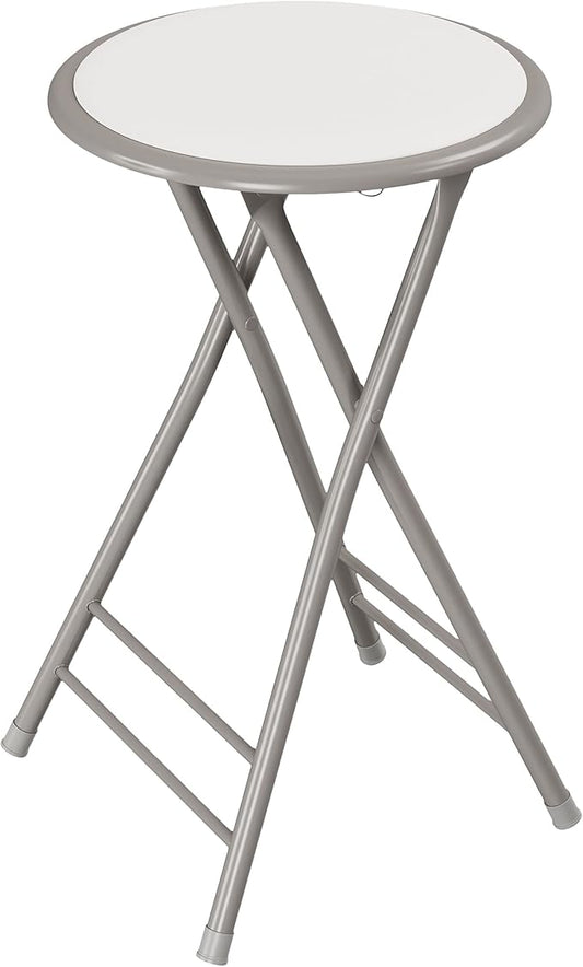 Lavish Home Folding Stool - Backless 24-Inch Stool with 225lb Capacity for Kitchen or Rec Room - Portable Indoor Counter Bar Stools (White)