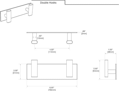 Gatco 1283B Elevate All Modern Decor Double Hook, Brushed Brass | Wall Mount 6.50" W X 2.50" H 2-Hook Robe, Towel Holder