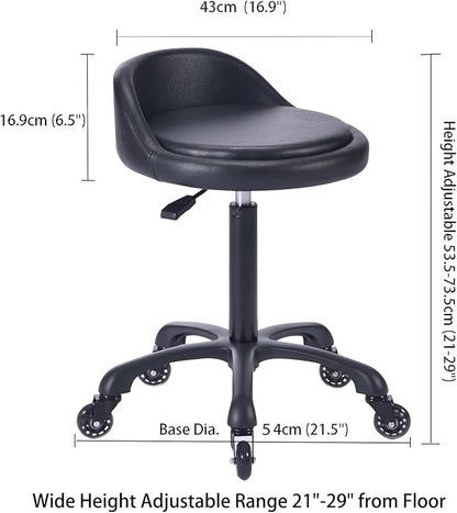 Rolling Salon Stool Chair with Back Support Hydaulic Height Adjustable on Swivel Wheels Heavy Duty for Hair Cutting Esthetician Tatto Beauty Spa Bar Lab Clinic Kitchen Office Home (Black)