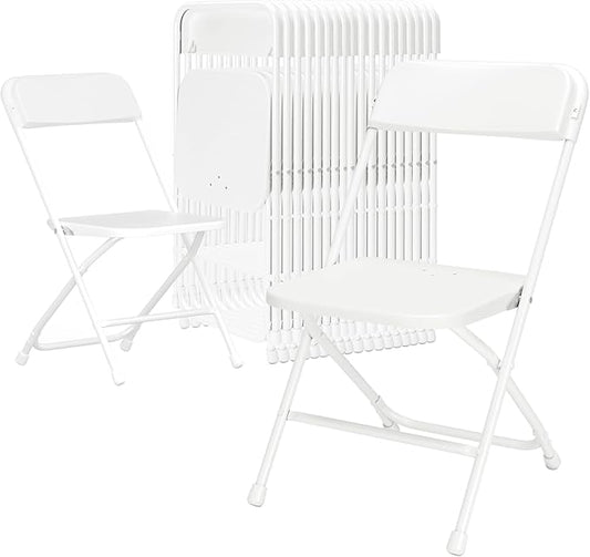 Folding Chairs 20 Pack,White Plastic Folding Chair for Indoor Outdoor,Portable Stackable Commercial Seat with Steel Frame 350lb.Capacity for Party Events Wedding Dining Picnic Office