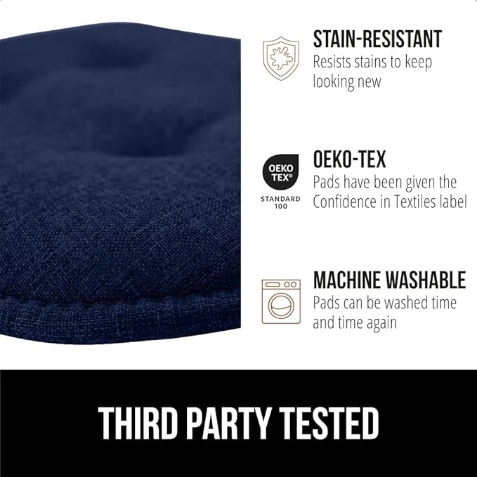 GORILLA GRIP Slip Resistant Tufted Chair Cushions, No Ties Required, Memory Foam Pads for Dining Room Kitchen Table, Office, Rocking Chairs, Plush Seat Cushion Pad, Home Decor, Set of 4, 16x17, Navy