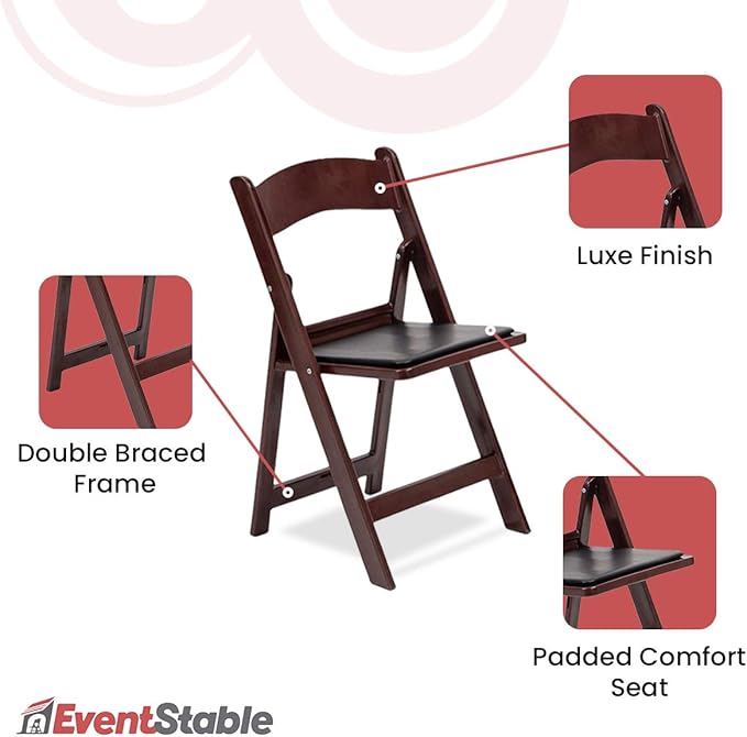 EventStable Titan PRO Resin Folding Chair - Mahogany Indoor/Outdoor Lightweight Folding Chair with Vinyl Padded for Weddings Parties Events - 4 Pack