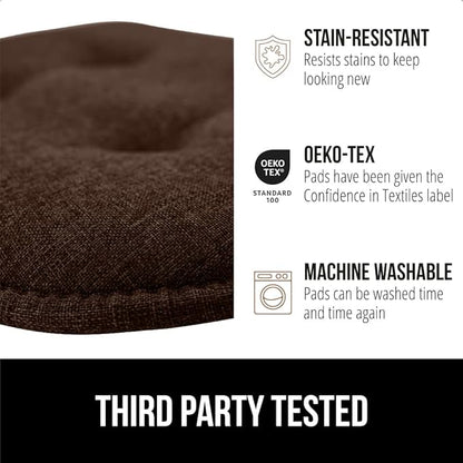 GORILLA GRIP Slip Resistant Tufted Chair Cushions, No Ties Required, Memory Foam Pads for Dining Room Kitchen Table, Office, Rocking Chairs, Plush Seat Cushion Pad, Home Decor, Set of 4, 16x17, Brown