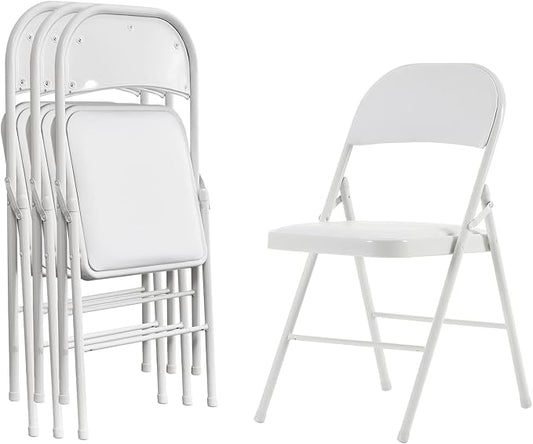 4PCS Elegant Folding Metal Chairs with Padded Seats,Potable Iron & PVC Durable Chairs for Convention & Exhibition Easy to take fit for Any Occasions 330lbs Capacity (White, 4 PCS)