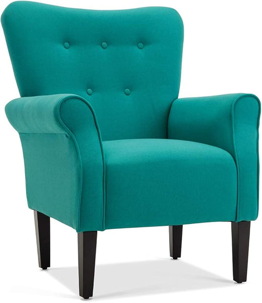 BELLEZE Modern Accent Chair, High Back Armchair, Upholstered Wingback Side Chair, Padded Single Sofa with Wooden Legs for Living Room, Bedroom - Mallard Teal