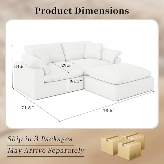 Modular Sectional Sofa Cloud Couch,Down Filled Comfy Cloud Modern Sofa,White Linen L Shape Oversized Couch Cushion Covers Removable for Living Room
