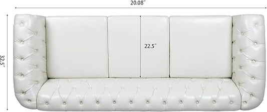 LEVNARY Chesterfield Sofa, Classic Tufted Upholstered Leather Couch, Modern 3 Seater Couch Furniture with Tufted Back for Living Room Office (Cream White)