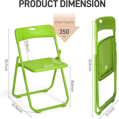 Karl home 6 Pcs Folding Chair, 300LBS Lightweight Foldable Plastic Chair, Reinforced Metal Frame Easy to Fold & Store for Indoor & Outdoor, Wedding, Party, Meeting Room, Patio and Garden, Green