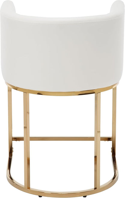 PU Leather Bar Stools Set of 3, Modern Upholstered Counter Height Bar stools 24" Leather Barstools Barrel Kitchen Counter Island Stools with Golden Metal Base, White