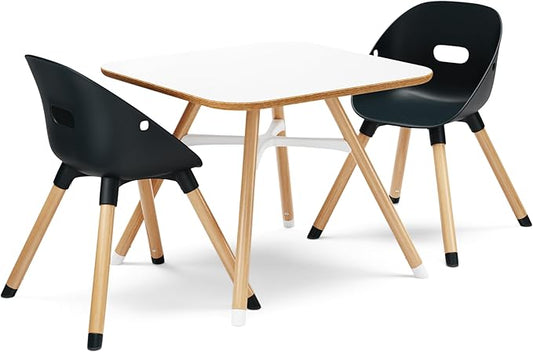 Lalo The Play Kit - Kids Table & Chairs Set with Sustainably Sourced Wood Table & 2 Non-Toxic Bucket Seat Chairs - Safe & Comfortable - Coconut/Licorice