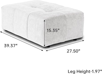 JACH Modern Ottoman Seat for Living Room, Linen Fabric Ottomans, Minimalist Foot Stool, Comfy Breathable Footstool for Living Room Apartment (White)
