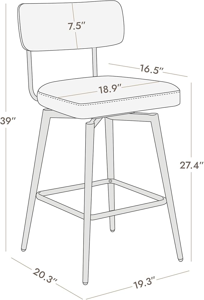 Watson & Whitely Swivel Counter Height Bar Stool Chairs Set of 2, 27.4" Fabric Upholstered Counter Stools with Back and Metal Frame, White (Multi-Colored)