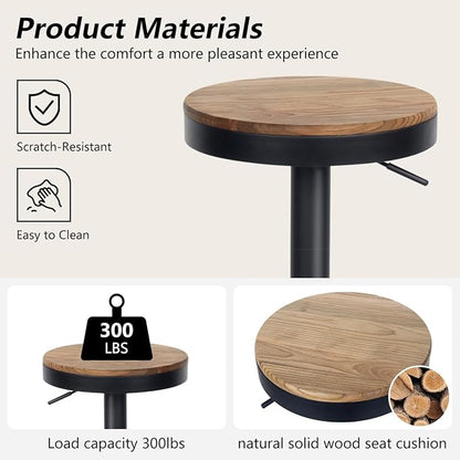 Kidol & Shellder Bar Stools Set of 6 Round Adjustable Swivel Barstools Modern Backless Bar Chairs Wooden Seat Counter Height Stools Armless for Kitchen Island, Cafe, Dining Room Black