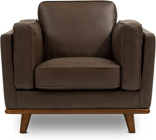 Valencia Artisan Full Leather Accent Chair 41.5” | Pure Full Italian Nappa Leather, Solid Wood Accent, Ultimate Comfort, Chocolate Brown