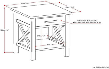 SIMPLIHOME Kitchener SOLID WOOD 21 inch Wide Square Contemporary End Side Table in Medium Saddle Brown for the Living Room and Bedroom