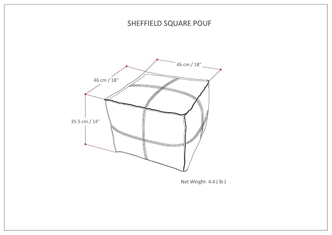 SIMPLIHOME Sheffield Boho Square Pouf in Distressed Dark Brown Leather for the Living Room, Bedroom and Kids Room