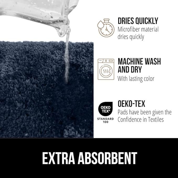 GORILLA GRIP Bathroom Rugs, 42x24, Ultra Soft Absorbent Mat, Thick Plush Bath Rug, Machine Washable, Microfiber Quick Dry, Mats for Shower, Bathtub and Floor, Home Decor Accessories, Navy Blue