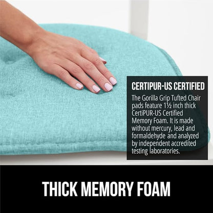 GORILLA GRIP Slip Resistant Tufted Chair Cushions, No Ties Required, Set of 6 Memory Foam Pads for Dining Room Kitchen Table Office Rocking Chairs, Plush Seat Cushion Pad, Home Decor, 16x17, Turquoise