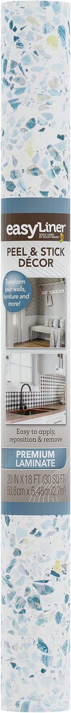 EasyLiner Peel & Stick Decor Removable Peel and Stick Wallpaper - Self Adhesive Decorative Shelf Paper for Cabinets, Walls, Resurfacing Projects - Adhesive Shelf Liner - 20in x 18ft - Sea Glass