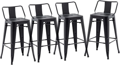 HAOBO Home 24" Low Back Metal Counter Stool Height Bar Stools [Set of 4] for Indoor/Outdoor Barstools, Matte Black