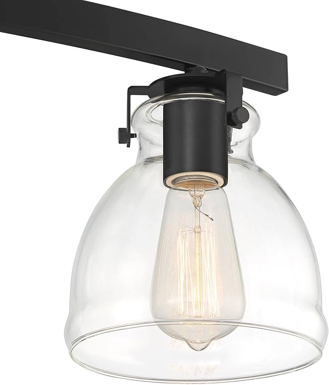 Possini Euro Design Bellis Modern Industrial Wall Light Black Hardwired 22 3/4" 3-Light Fixture Clear Curving Glass Shade for Bedroom Bathroom Vanity Living Room Home Hallway Dining Kitchen House