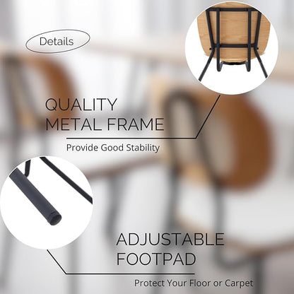 Mid-Century Modern Rattan Cane Back Dining Chairs Set of 2 — PU Leather Upholstered Seat, Black Metal Legs, Kitchen Side Chairs for Kitchen & Dining Room, White