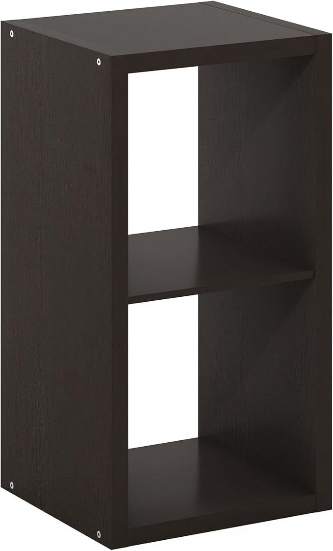 Furinno CUBICLE Book Shelf, 2-Cube Thick Frame Bookshelf, Horizontally & Vertically Reversible Bookcase with Open Back, 14.6 x 15.9 x 30, for Living Room, Bedroom, Home Office, Black Dark Oak
