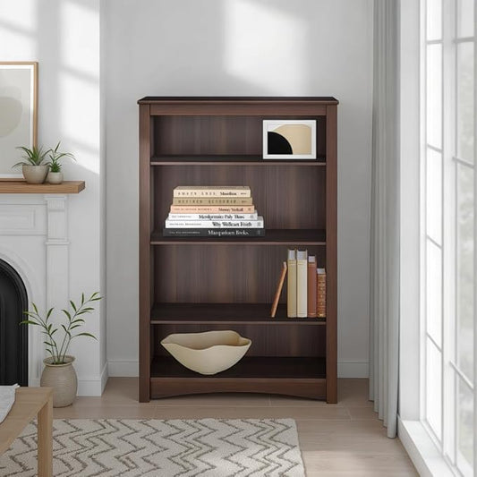 Prepac Sonoma 4-Tier Bookcase 48"H with 3 Adjustable Shelves, Espresso Storage Cabinet, Modern Display Cabinet, Bookshelf with Storage Shelves for Home Office, Living Room, Bedroom Organizer