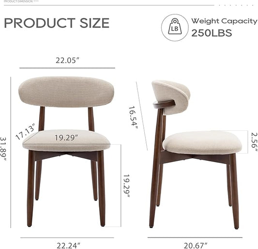 COLAMY Wooden Dining Chairs Set of 2, Modern Fabric Upholstered Kitchen Side Chairs, Farmhouse Dining Room Chair with Foot Pegs, Beige