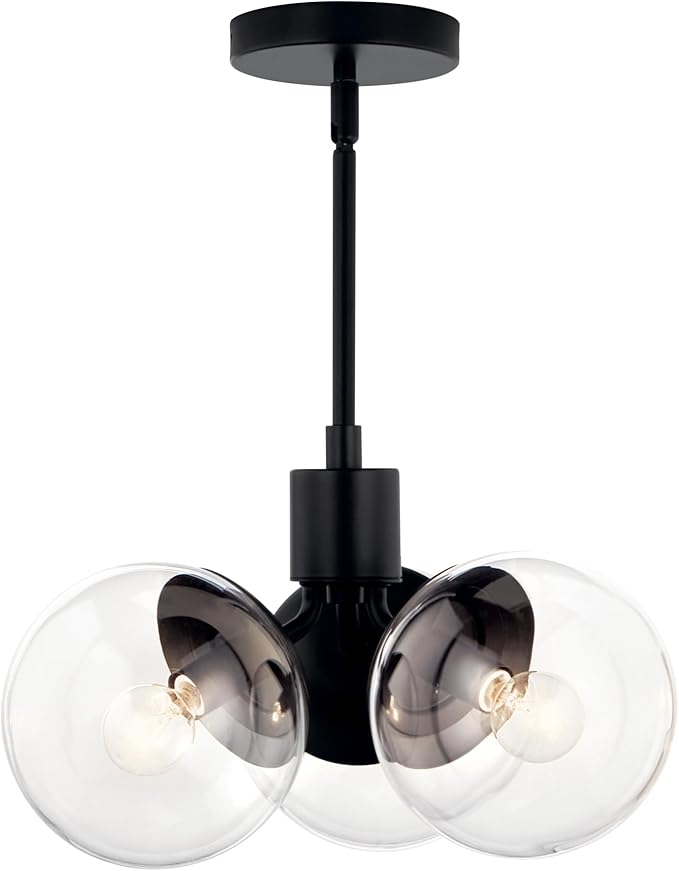 KICHLER Silvarious 3-Light Convertible Pendant, Soft Modern Light with Clear Glass in Black, for Hallway, Dining Nook, Bedroom or Kitchen (9.5" x 16.5"), 52700BKCLR