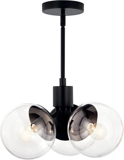KICHLER Silvarious 3-Light Convertible Pendant, Soft Modern Light with Clear Glass in Black, for Hallway, Dining Nook, Bedroom or Kitchen (9.5" x 16.5"), 52700BKCLR