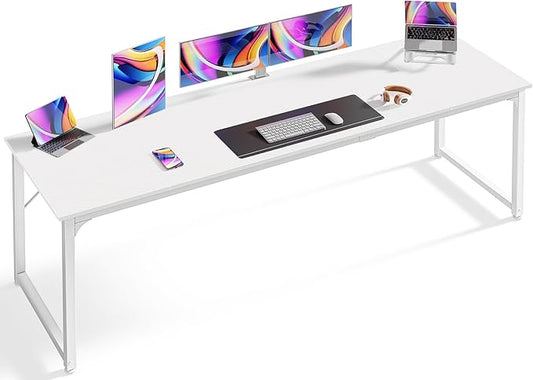 Huuger Computer Desk, 80 Inch Office Desk, Gaming Desk with Storage, Writing Desk Work Desk for Home Office, Study, Long Simple Desk, Large Legroom, Metal Frame, White