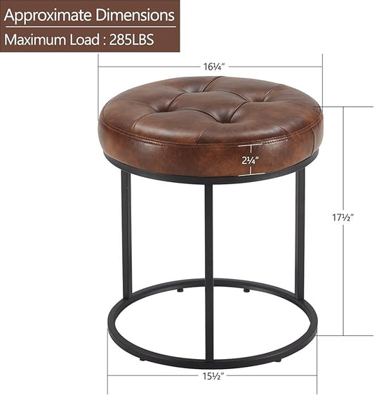 DUHOME Faux Leather Ottoman Stool, Vanity Chair Button Tufted Footrest Stool Makeup Stool with Metal Base for Living Room Bedroom, Yellowish Brown