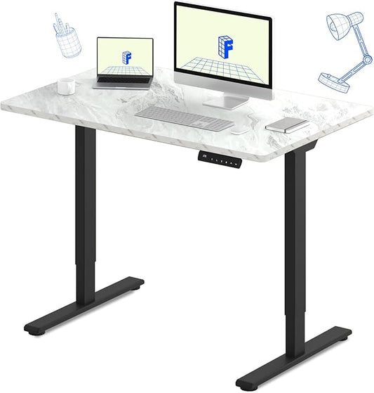 FLEXISPOT E3 Dual Motor Electric Standing Desk 48 x 30 Sit Stand Up Desk, Holds 220 lbs, Adjustable Height w/ Memory Presets, One-Piece Marble Grey Desktop & Black Frame, Ships in 2 Boxes