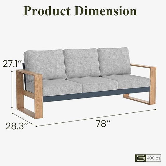 LayinSun Aluminum Patio Furniture Set 3 Seat Sofa, Oversized Seat with Hight Back, Outdoor Conversation Sets for Porch, Balcony, Deck