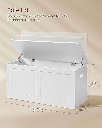 VASAGLE Storage Chest, Storage Trunk with 2 Safety Hinges, Storage Bench, Shoe Bench, Farmhouse Style, 15.7 x 39.4 x 18.3 Inches, for Entryway, Bedroom, Living Room, Cloud White ULSB164W01