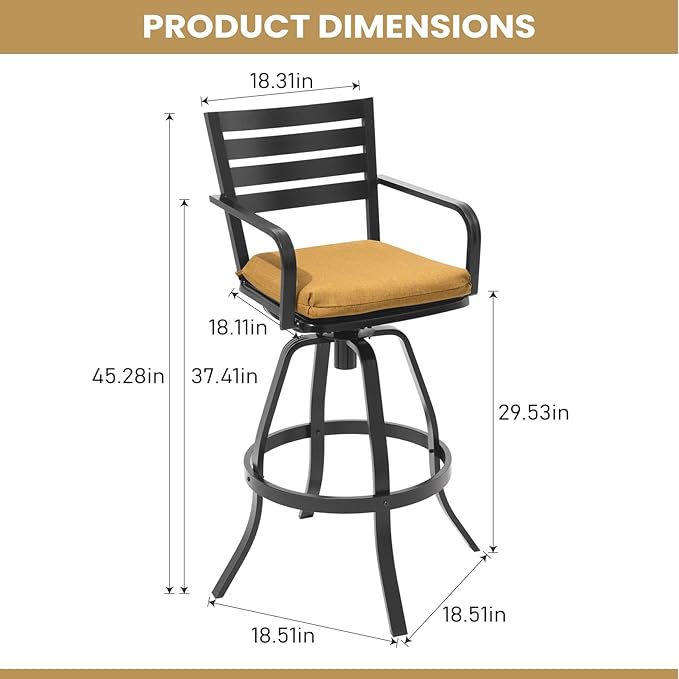 Pellebant 29.5" Outdoor Bar Stools Set of 8, Aluminum Swivel Patio Bar Height Stools with Footrest & Backrest,Rust-Proof Patio Stool Chairs for Deck Lawn Garden,Teak