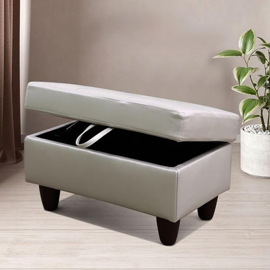 Ottoman Storage Ottoman Bench Faux Leather Footrest Footstool with Hinged Lid for Living Room, Bedroom, Entryway, Silver Green, 28.5"X19"X17.5"