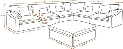 Cloud Modular Sectional Sofa with Ottoman,154" Sectional Sofa Bed Sleeper Couch for Living Room,Convertible Couch Deep Seat for Office Apartment,Covers Washable&Replaceable,Khaki