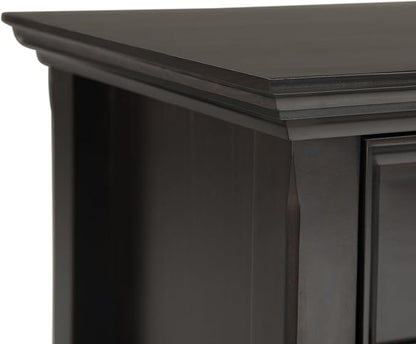 SIMPLIHOME Amherst Bedside Table - 24 inch Wide Solid Wood Nightstand Table in Hickory Brown, Transitional Bedroom Side or End Table with 2 Drawers, Open Storage Shelf and Bronze Hardware