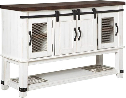 Signature Design by Ashley Valebeck Farmhouse Dining Room Server or Buffet Cabinet, White & Brown