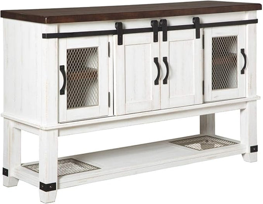 Signature Design by Ashley Valebeck Farmhouse Dining Room Server or Buffet Cabinet, White & Brown