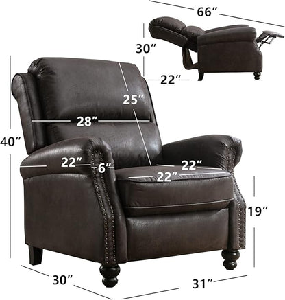 CANMOV Pushback Recliner Chair Faux Leather Armchair Push Back Recliner with Rivet Decoration Single Sofa Accent Chair for Living Room, Dark Grey