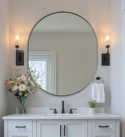 ANDY STAR 30x36'' Oval Mirror, Black Oval Mirror Pill-Shaped Design in Stainless Steel Metal Frame for Bathroom, Entryway, Living Room, Contemporary 1" Deep Wall Mount Vertical or Horizontal