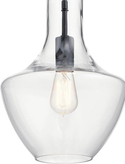 KICHLER Everly 1 Light Pendant in a Rich Black Finish, for Living Room, Dining Room and Kitchen, 100 Watts, (15.25" H x 10.5" Dia), 42141BK