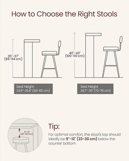 VASAGLE Bar Stools Set of 2, Bar Height Stools with Rattan Back and Metal Legs, 25.1-Inch Tall Counter Chairs, Modern Leather Upholstered Barstools for Kitchen Island Dining Room, Caramel Brown