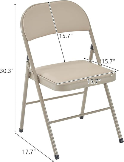 6 Pack Light Brown Folding Chairs with Padded Seats, Portable Foldable Chairs for Indoor and Outdoor, Commercial Seat with Metal Frame for Events Office Wedding Party, 330lbs Capacity