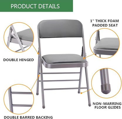 Amazing for less Pack of 2 (Fabric/Vinyl) Steel Frame Metal Foam Padded Folding Chairs (Black, Gray, White) (2-Pack - Fabric White)