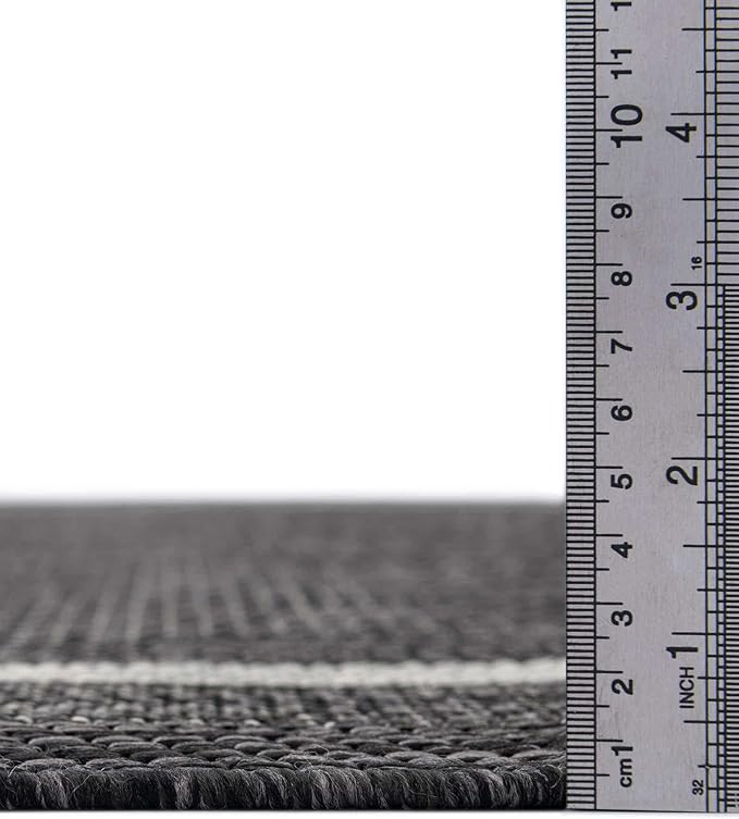 Unique Loom Outdoor Border Collection Area Rug - Soft Border (2' x 8' Runner, Black/ Ivory)