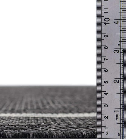 Unique Loom Outdoor Border Collection Area Rug - Soft Border (2' x 8' Runner, Black/ Ivory)